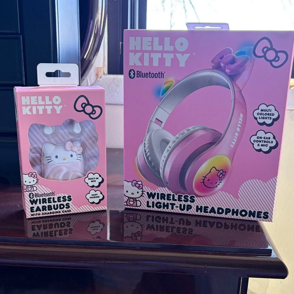 Hello Kitty Pink Bluetooth Headphones and Earbuds